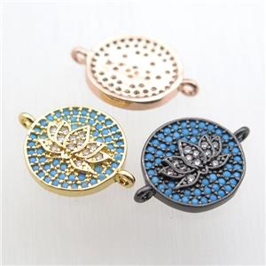 copper lotus connector paved zircon, mix color, approx 13mm dia [FN11100]