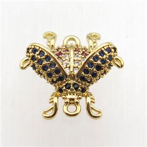 copper honeybee connector paved zircon, gold plated, approx 18-18mm [FN11102]