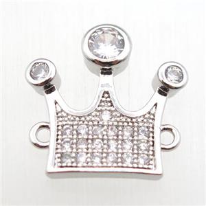 copper crown connector paved zircon, platinum plated, approx 15-15mm [FN11103]