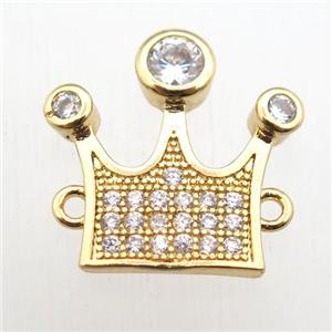 copper crown connector paved zircon, gold plated, approx 15-15mm [FN11104]