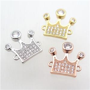 copper crown connector paved zircon, mix color, approx 15-15mm [FN11106]