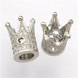 copper crown beads paved zircon, platinum plated, approx 8x10mm [FN11107-L]