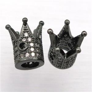 copper crown beads paved zircon, black plated, approx 8x10mm [FN11110-L]
