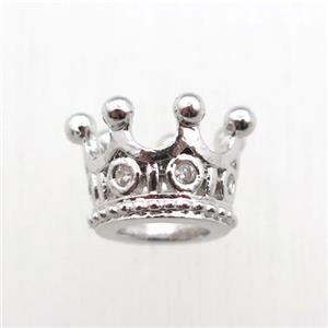 copper crown beads paved zircon, platinum plated, approx 10mm dia [FN11116]