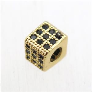 copper cube beads paved zircon, gold plated, approx 5x5x5mm [FN11119]