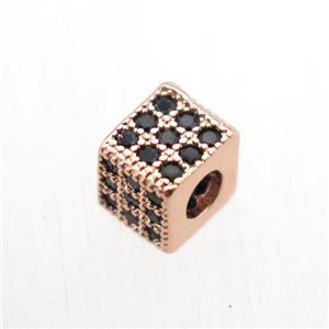 copper cube beads paved zircon, rose gold, approx 5x5x5mm [FN11120]