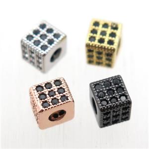copper cube beads paved zircon, mix color, approx 5x5x5mm [FN11122]