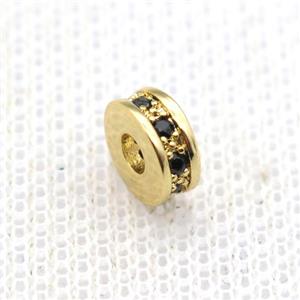 copper heishi spacer beads paved zircon, gold plated, approx 7mm dia [FN11123]