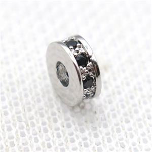copper heishi beads paved zircon, platinum plated, approx 7mm dia [FN11124]