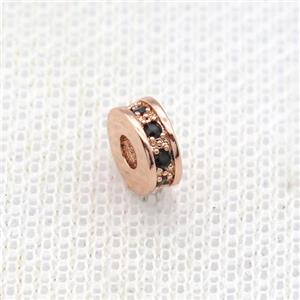 copper heishi beads paved zircon, rose gold, approx 7mm dia [FN11125]