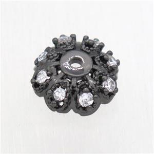 copper beadcap paved zircon, black plated, approx 10mm dia [FN11130]