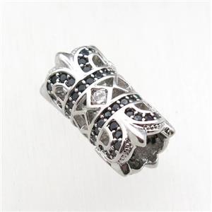copper tube beads paved zircon, platinum plated, approx 8x15mm, 5mm hole [FN11132]
