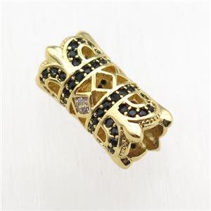 copper tube beads paved zircon, gold plated, approx 8x15mm, 5mm hole [FN11133]