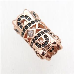 copper tube beads paved zircon, rose gold, approx 8x15mm, 5mm hole [FN11134]