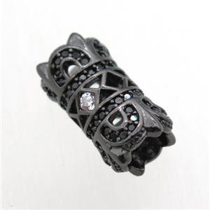 copper tube beads paved zircon, black plated, approx 8x15mm, 5mm hole [FN11135]
