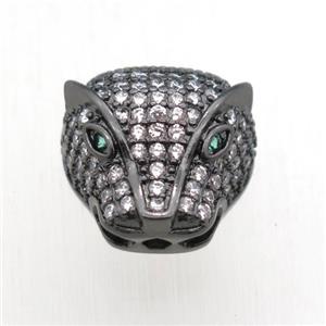copper pantherhead beads paved zircon, black plated, approx 10-12mm [FN11141]