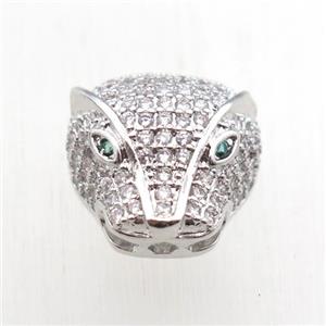 copper pantherhead beads paved zircon, platinum plated, approx 10-12mm [FN11142]