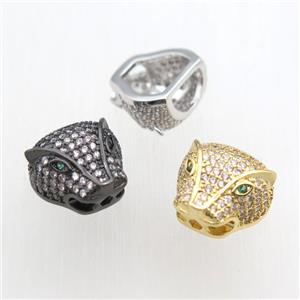 copper leopardhead beads paved zircon, mix color, approx 10-12mm [FN11144]
