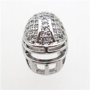 copper Helmet beads paved zircon, platinum plated, approx 10-12mm [FN11149]