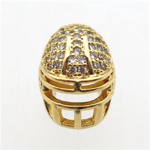 copper Helmet beads paved zircon, gold plated, approx 10-12mm [FN11150]