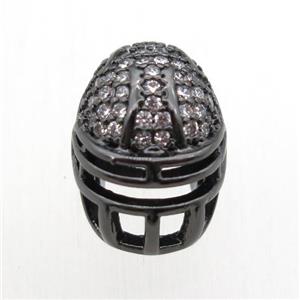 copper Helmet beads paved zircon, black plated, approx 10-12mm [FN11151]