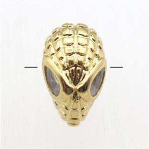 copper Aliens beads paved zircon, gold plated, approx 10-14mm [FN11154]