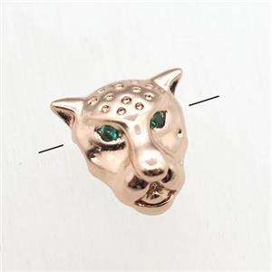 copper pantherhead beads paved zircon, rose gold, approx 10mm [FN11159]