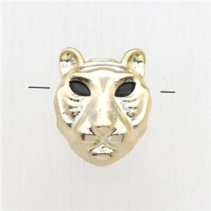 copper pantherhead beads paved zircon, gold plated, approx 10-12mm [FN11160]