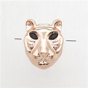 copper pantherhead beads paved zircon, rose gold, approx 10-12mm [FN11161]