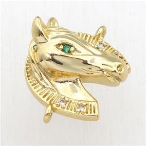 copper horsehead connector paved zircon, gold plated, approx 16mm [FN11162]