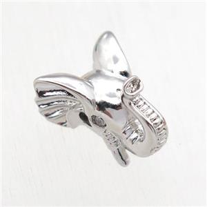 copper elephant beads paved zircon, platinum plated, approx 12-15mm [FN11163]