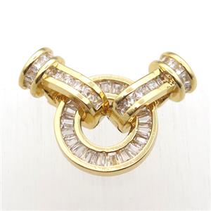 copper clasp paved zircon, gold plated, approx 7-14mm, 15mm dia [FN11171]