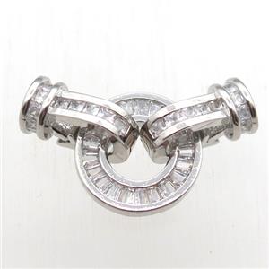 copper clasp paved zircon, platinum plated, approx 7-14mm, 15mm dia [FN11172]