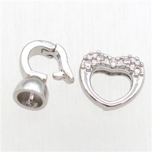 copper clasp paved zircon, platinum plated, approx 12mm, 6-12mm [FN11176]