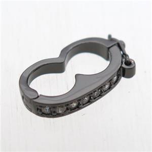 copper clasp paved zircon, black plated, approx 10-20mm [FN11183]