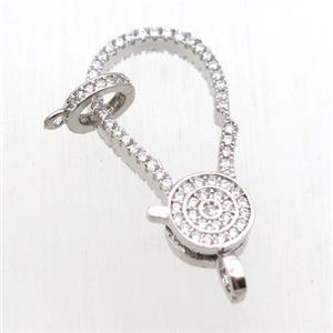 copper Lobster Clasp paved zircon, platinum plated, approx 18-30mm, 8mm dia [FN11187]