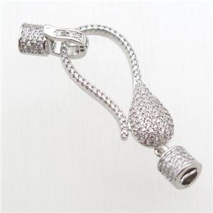 copper clasp paved zircon, platinum plated, approx 18-41mm, 6-8mm [FN11188]