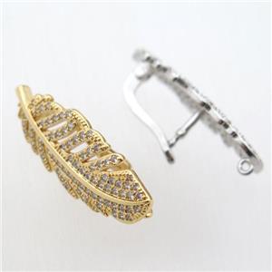 copper Latchback Earrings paved zircon with loop, gold plated, approx 12-30mm [FN11191]