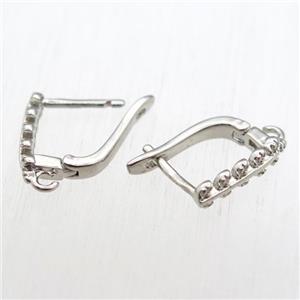 copper Latchback Earrings hook paved zircon with loop, platinum plated, approx 12-16mm [FN11207]