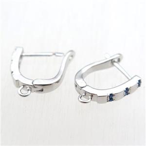 copper Latchback Earrings hook paved zircon with loop, platinum plated, approx 12-16mm [FN11211]