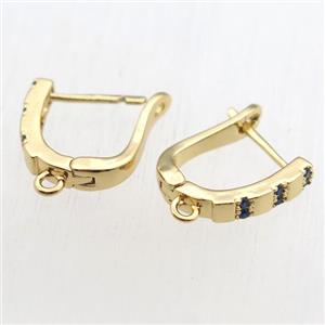 copper Latchback Earrings hook paved zircon with loop, gold plated, approx 12-16mm [FN11212]