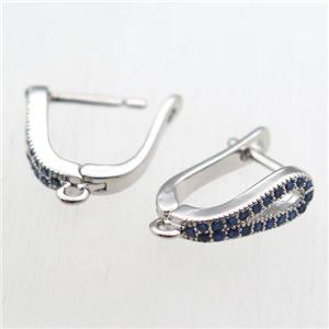 copper Latchback Earrings hook paved zircon with loop, platinum plated, approx 12-18mm [FN11213]