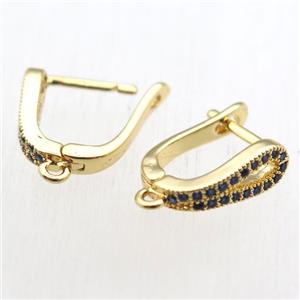 copper Latchback Earrings hook paved zircon with loop, gold plated, approx 12-18mm [FN11214]