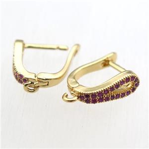 copper Latchback Earrings paved zircon with loop, gold plated, approx 12-18mm [FN11215]