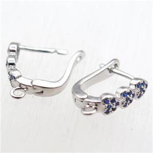 copper Latchback Earrings paved zircon with loop, platinum plated, approx 12-16mm [FN11216]