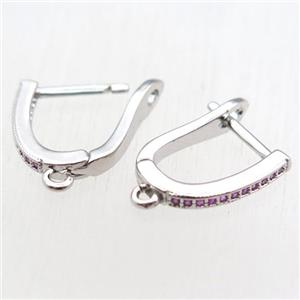 copper Latchback Earrings paved zircon with loop, platinum plated, approx 12-16mm [FN11218]