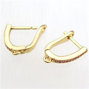 copper Latchback Earrings paved zircon with loop, gold plated, approx 12-16mm [FN11219]