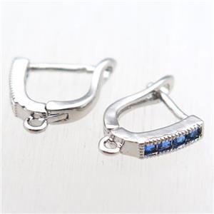 copper Latchback Earrings paved zircon with loop, platinum plated, approx 12-14mm [FN11220]