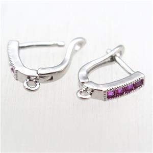 copper Latchback Earrings paved zircon with loop, platinum plated, approx 12-14mm [FN11221]