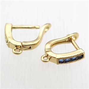 copper Latchback Earrings hook paved zircon with loop, gold plated, approx 12-14mm [FN11222]